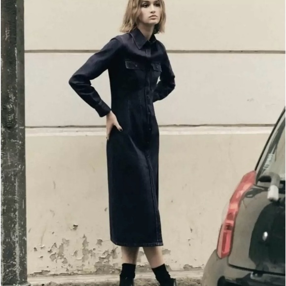 NWT Zara Button Down Denim Dress XS - Picture 2 of 16